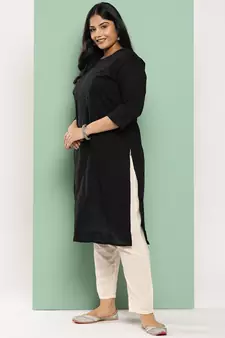 Black embroidered cotton ethnic-kurtis