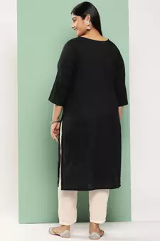 Black embroidered cotton ethnic-kurtis