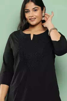 Black embroidered cotton ethnic-kurtis
