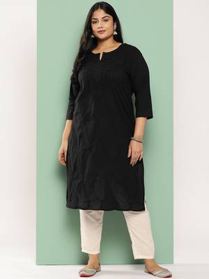 Black embroidered cotton ethnic-kurtis 5