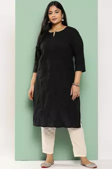 Black embroidered cotton ethnic-kurtis