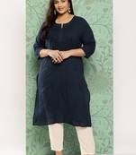 Blue embroidered cotton ethnic-kurtis