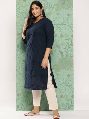 Blue embroidered cotton ethnic-kurtis 2