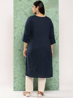 Blue embroidered cotton ethnic-kurtis 3