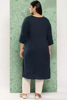 Blue embroidered cotton ethnic-kurtis