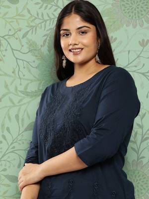 Blue embroidered cotton ethnic-kurtis 4