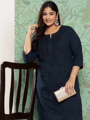 Blue embroidered cotton ethnic-kurtis 5