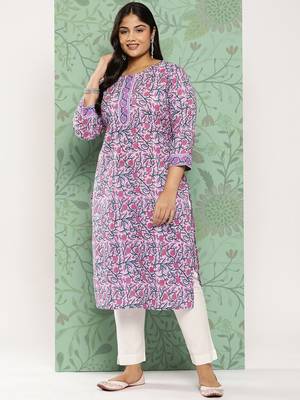 Lavender printed cotton ethnic-kurtis 1