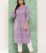 Lavender printed cotton ethnic-kurtis