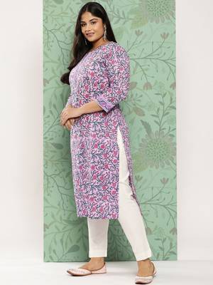 Lavender printed cotton ethnic-kurtis 2