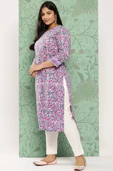 Lavender printed cotton ethnic-kurtis