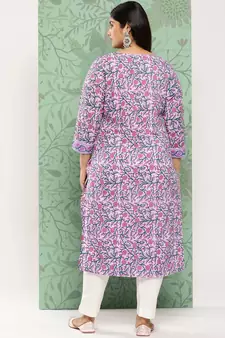 Lavender printed cotton ethnic-kurtis