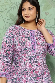 Lavender printed cotton ethnic-kurtis