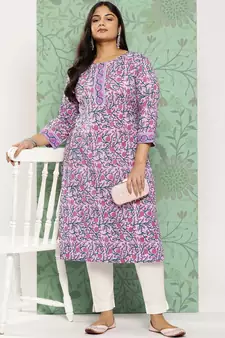 Lavender printed cotton ethnic-kurtis
