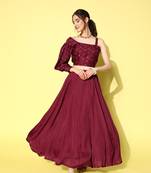 Maroon printed silk ethnic-kurtis