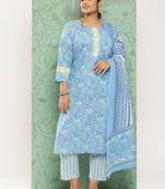 Blue printed cotton ethnic-kurtis