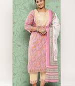 Pink embroidered cotton ethnic-kurtis