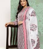 Peach embroidered cotton ethnic-kurtis