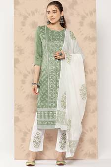 Green printed viscose rayon ethnic-kurtis