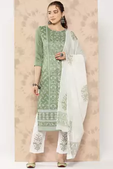 Green printed viscose rayon ethnic-kurtis