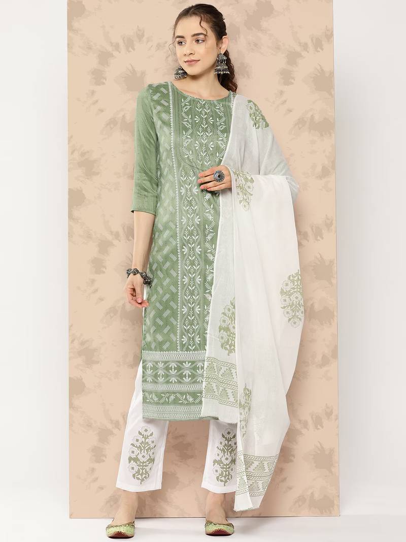 Green printed viscose rayon ethnic-kurtis
