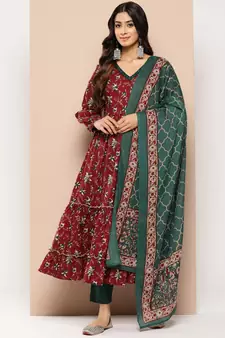 Green printed cotton ethnic-kurtis