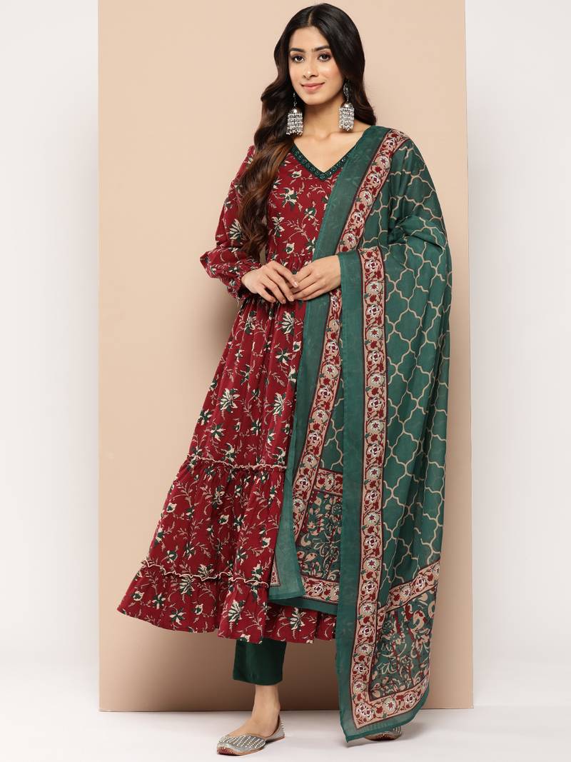 Green printed cotton ethnic-kurtis