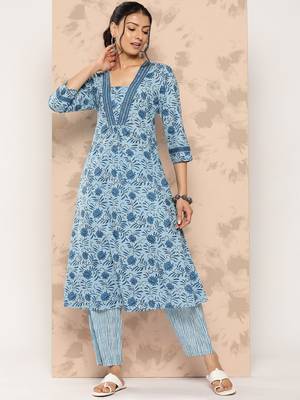 Blue printed cotton ethnic-kurtis 1