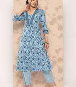 Blue printed cotton ethnic-kurtis