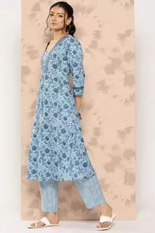Blue printed cotton ethnic-kurtis