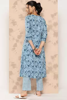 Blue printed cotton ethnic-kurtis