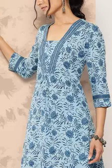 Blue printed cotton ethnic-kurtis