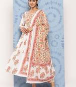 White printed cotton ethnic-kurtis