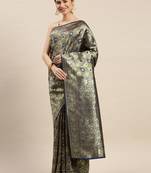 Black Woven Banarasi silk blend Saree With Blouse