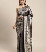 Black Woven Banarasi silk blend Saree With Blouse