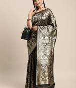 Black Woven Banarasi silk blend Saree With Blouse