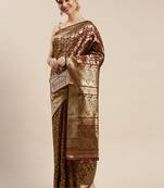 Maroon Woven Banarasi silk blend Saree With Blouse