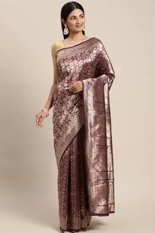 Purple Woven Banarasi silk blend Saree With Blouse