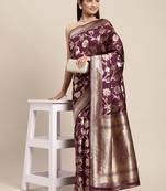 Purple Woven Banarasi silk blend Saree With Blouse