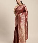 Maroon Woven Banarasi silk blend Saree With Blouse