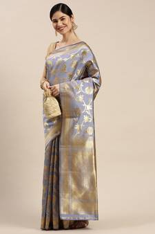 Lavender Woven Banarasi silk blend Saree With Blouse
