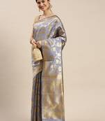 Lavender Woven Banarasi silk blend Saree With Blouse