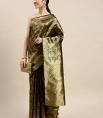 Black Woven Banarasi silk blend Saree With Blouse