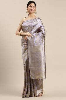 Lavender Woven Banarasi silk blend Saree With Blouse