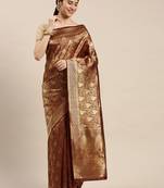 Maroon Woven Banarasi silk blend Saree With Blouse