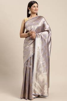 Lavender Woven Banarasi silk blend Saree With Blouse