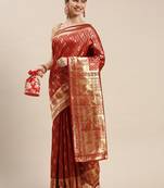 Red Woven Banarasi silk blend Saree With Blouse