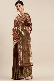 Maroon Woven Banarasi silk blend Saree With Blouse
