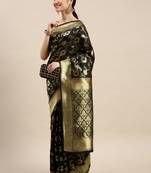 Black Woven Banarasi silk blend Saree With Blouse