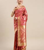 Pink Woven Banarasi silk blend Saree With Blouse